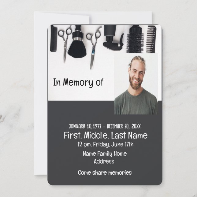 Invitation de service commémoratif pour un barbier (Devant)
