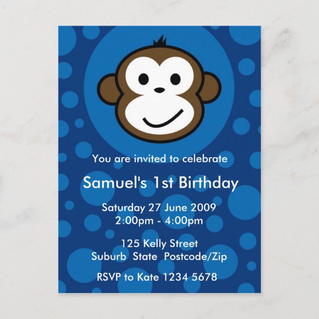 Invitation de Singe Cheeky [bleu] (Devant)