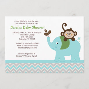 Invitation de Singe et Eléphant Bleu/Argent Chevro