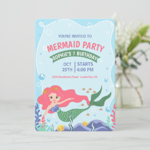 Invitation de sirène mignonne, anniversaire sous l