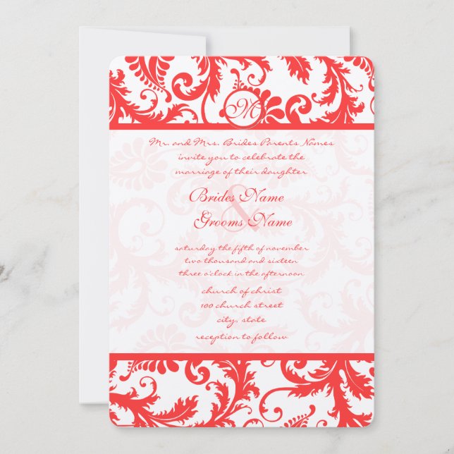 Invitation de Snap Dragon Coral Mariage damassé (Devant)