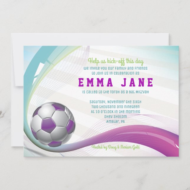 Invitation de SOCCER GIRL Bar Mitzvah (Devant)