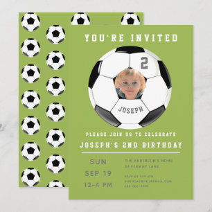 Invitation de soccer photo verte deuxième annivers