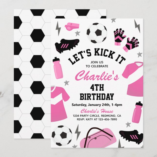 Invitation de soccer rose | Invitations de soccer (Devant / Derrière)