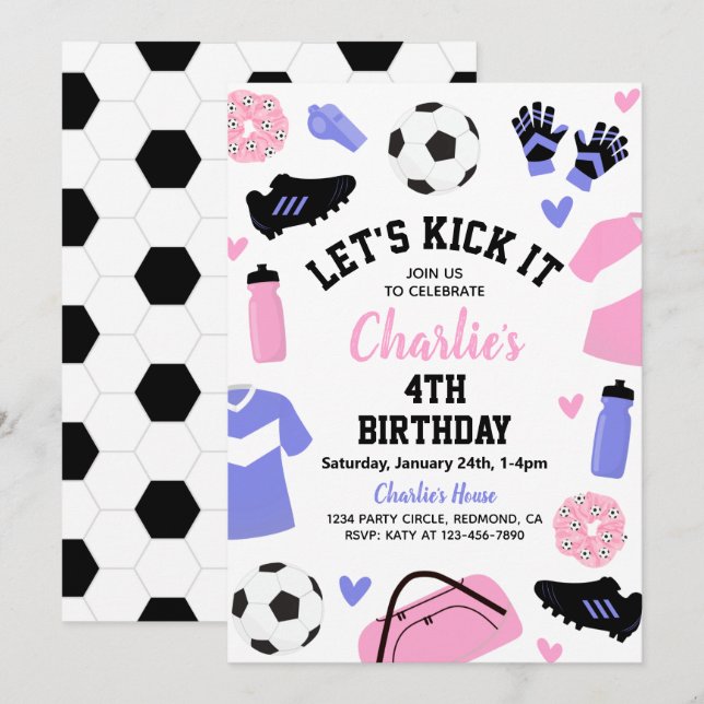 Invitation de soccer rose | Invitations de soccer (Devant / Derrière)