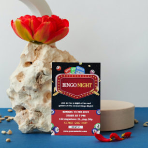 Invitation de soirée Bingo noire et rouge 