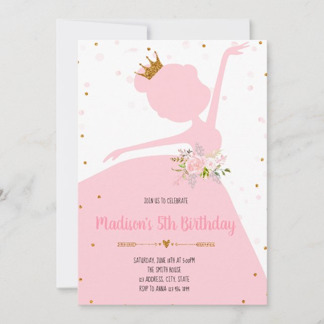 Invitation de soirée dansante de princesse (Devant)