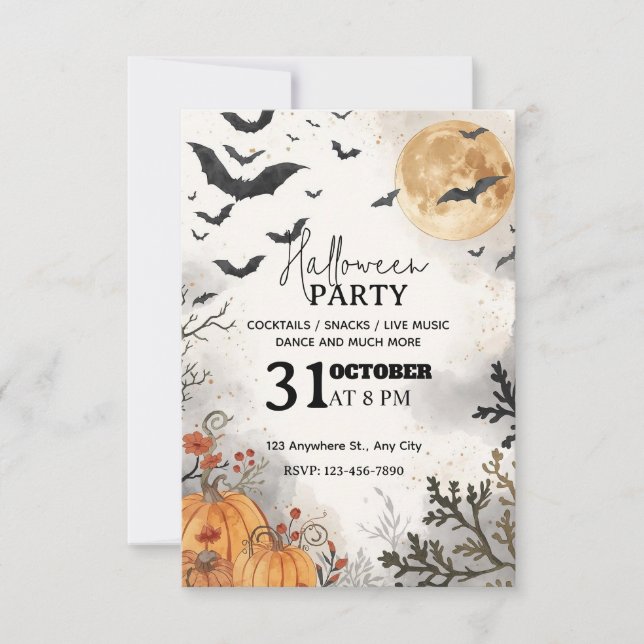 Invitation de soirée d'Halloween en aquarelle - Mo (Devant)