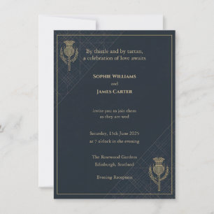 Invitation de soirée Écossaise Thistle Tartan Navy