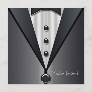 Invitation de soirée en smoking noir et robe noire