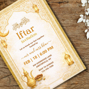 Invitation de soirée Iftar à écriture dorée et bla