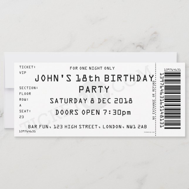 Invitation de soirée personnalisée pour un concert (Devant)