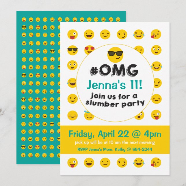 Invitation de soirée pyjamas d'Emoji (Devant / Derrière)