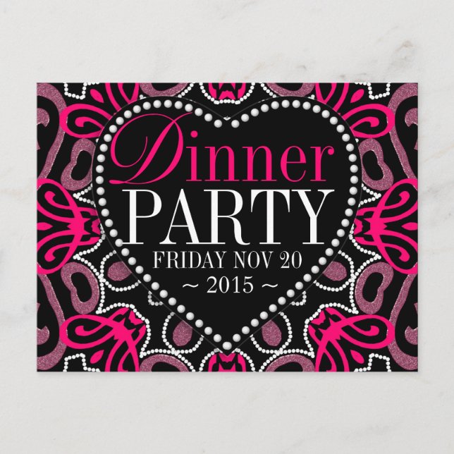Invitation de soirée Tribal Hot Pink Black (Devant)