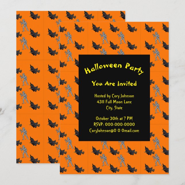 Invitation de sorcière et de maman Motif Halloween (Devant / Derrière)
