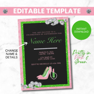 Invitation de sororité rose et verte pour la frate