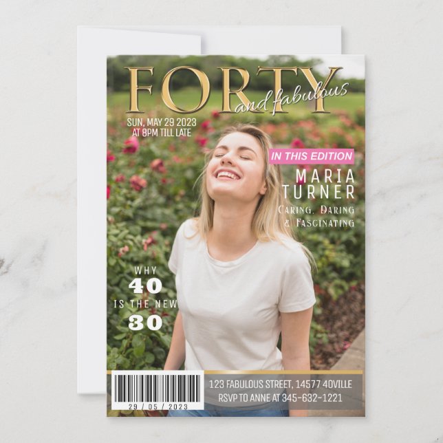 Invitation de style magazine Quarante et Fabuleux (Devant)