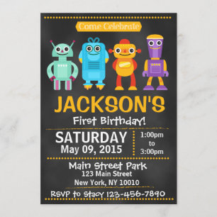 Invitation de style tableau noir de robot amusant