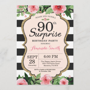 Invitation de surprise 90e anniversaire Femmes flo