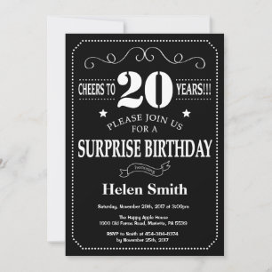 Invitation de surprise d'anniversaire 20 ans table