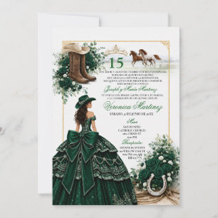 Invitation de Sweet 15 Cowgirl Vert Chasseur Dark