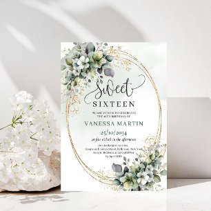 Invitation de Sweet Sixteen botanique à l'aquarell