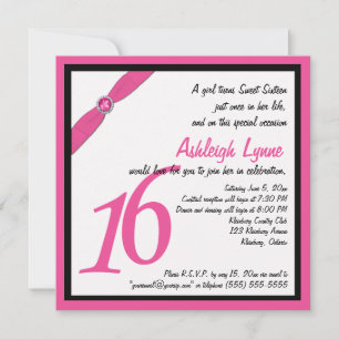 Invitation de sweet sixteen de carré rose et noir
