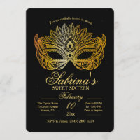 Invitation de sweet sixteen de mascarade de masque