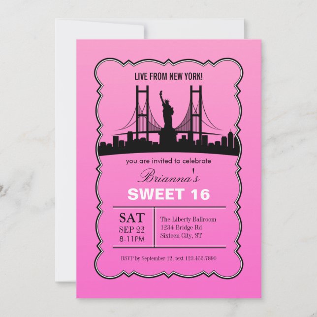 Invitation de sweet sixteen de New York (Devant)