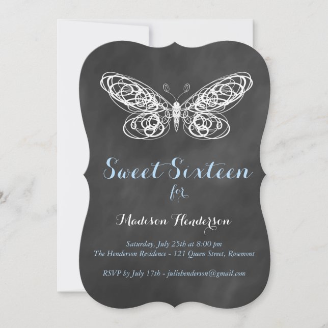 Invitation de Sweet sixteen de papillon de tableau (Devant)
