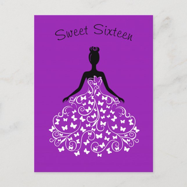 Invitation de Sweet sixteen de papillon pourpre (Devant)