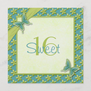 Invitation de Sweet sixteen de papillon turquoise