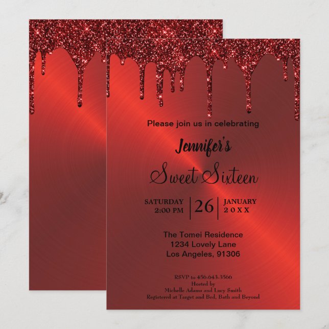 Invitation de Sweet sixteen de parties scintillant (Devant / Derrière)