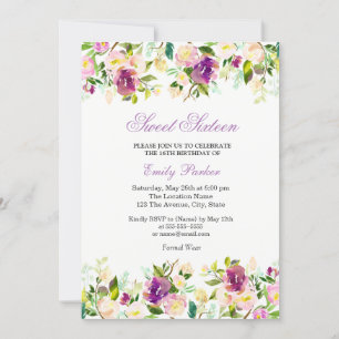 Invitation de Sweet sixteen élégant à la florale v