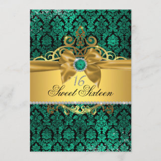 Invitation de Sweet Sixteen en damas sarcelle or
