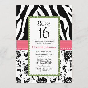 Invitation de Sweet sixteen en papier noir rose Ze