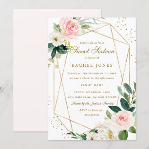 Invitation de Sweet sixteen Floral Géométrique Blu