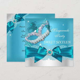Invitation de Sweet sixteen mascarade turquoise Bl