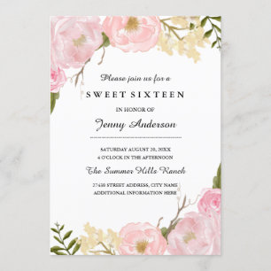 Invitation de Sweet sixteen végétal blanc pâle