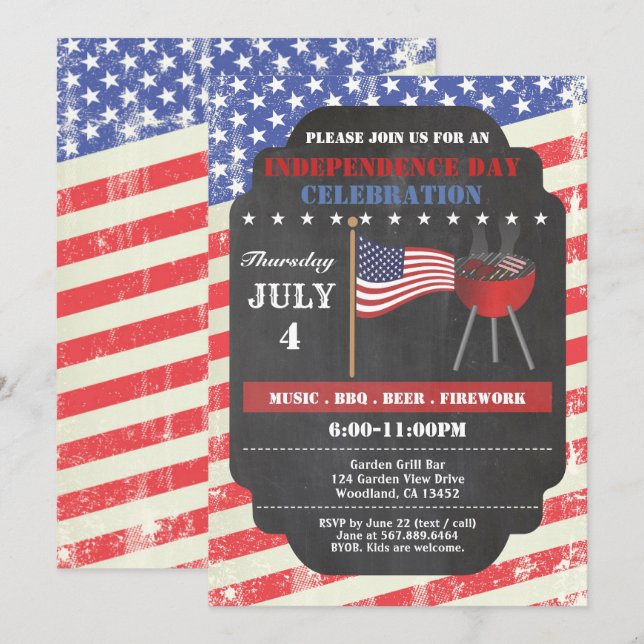 Invitation de tableau de bord du Jour de l'Indépen (Devant / Derrière)