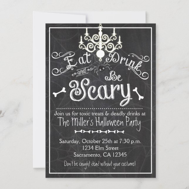 Invitation de tableau noir pour Halloween Manger B (Devant)
