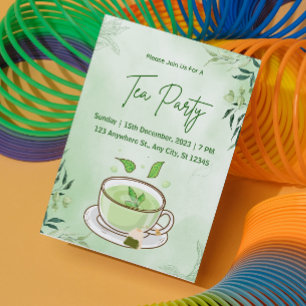 Invitation de Tea Party à l'aquarelle verte