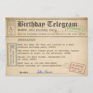 Invitation de télégramme d'anniversaire