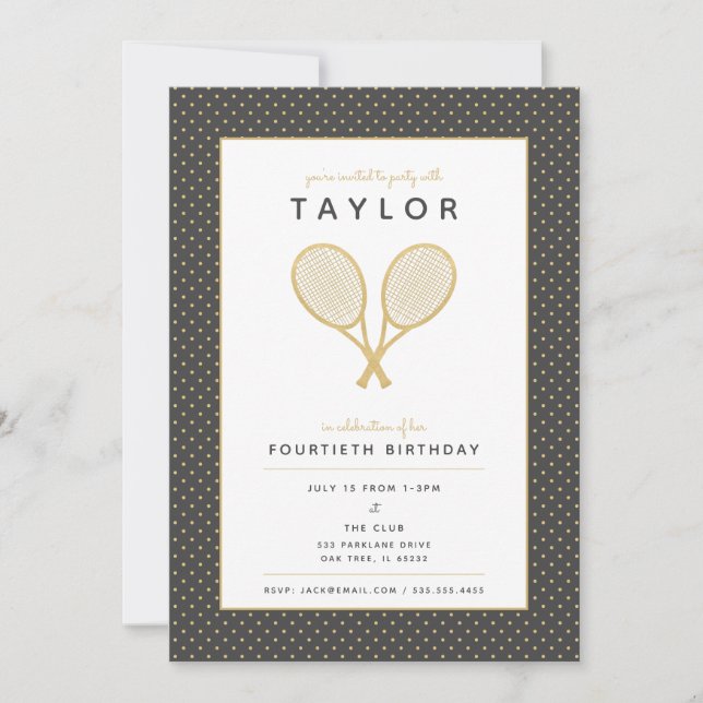 Invitation de Tennis Star Chic Gold et Grey Party (Devant)