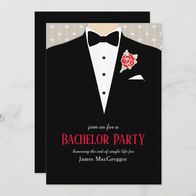 Invitation de tenue de soirée de garçon de bachelo (Devant / Derrière)