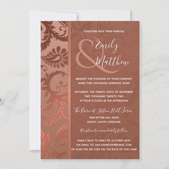 Invitation de Terracotta Floral Mariage damassé (Devant)