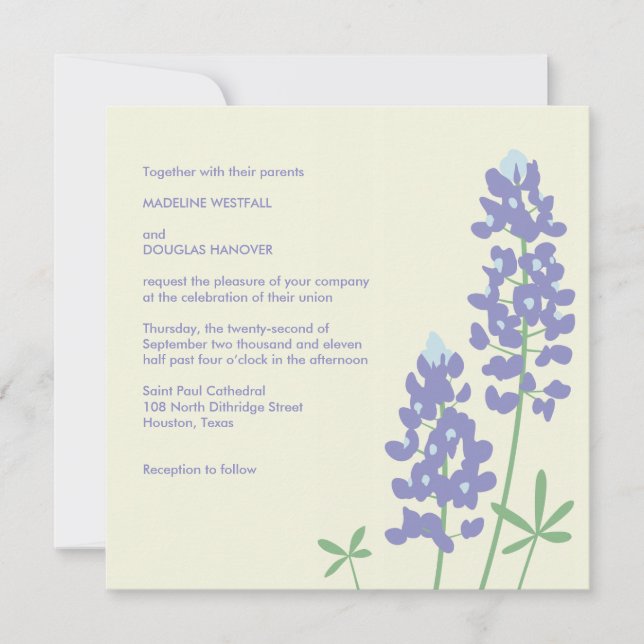 Invitation de Texas BlueBonnets (Devant)