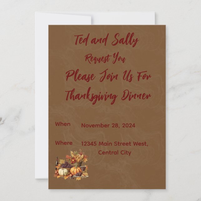 Invitation de Thanksgiving (Devant)