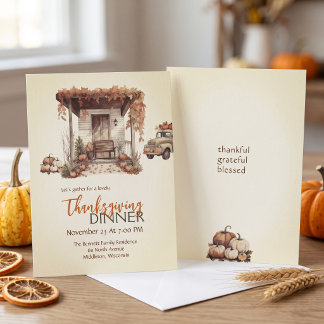 Invitation de Thanksgiving camion de citrouille or