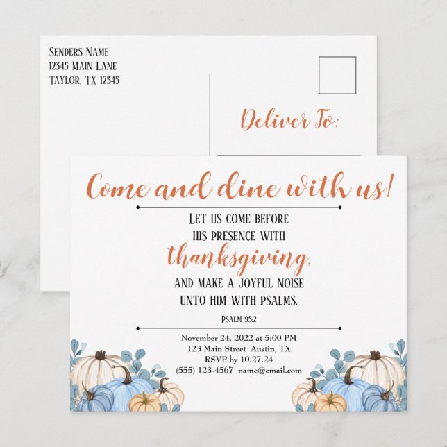 Invitation de Thanksgiving Écriture Pumpkin Patch (Devant / Derrière)